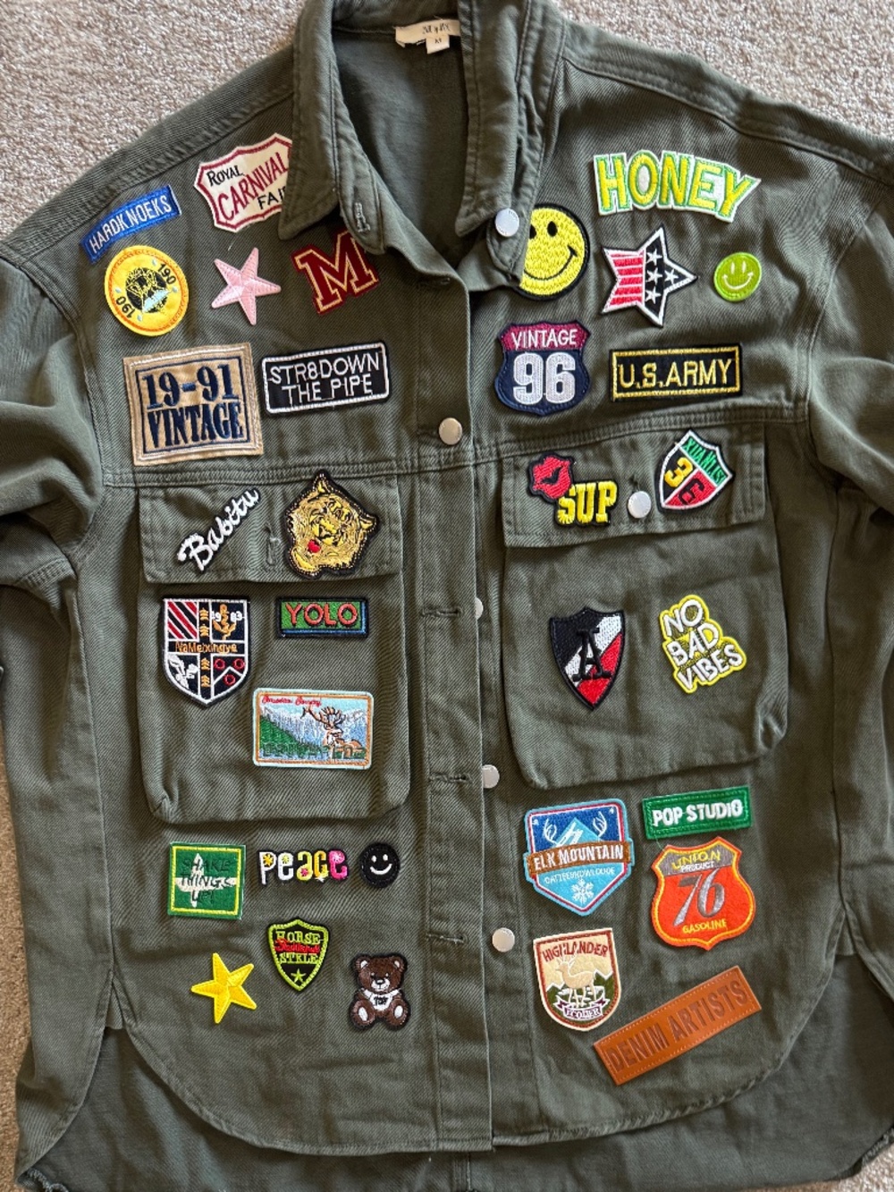 patched vintage like army jacket, oversized